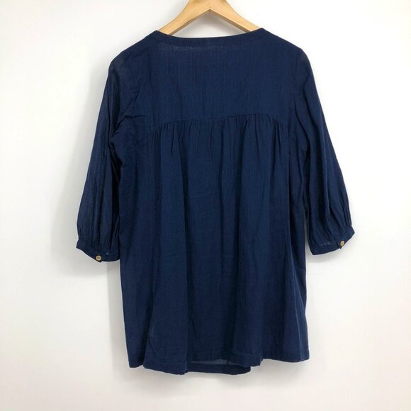 Wilfred Aritzia Navy Blue 3/4  balloon sleeve gold studded scoop neckline tunic - Picture 2 of 15